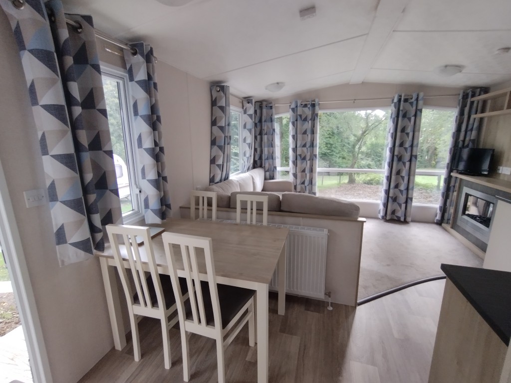 Dining room in a static caravan rental at Trethiggey Holiday Park Newquay Cornwall, dining area, holiday home, buy a static caravan, caravan holiday