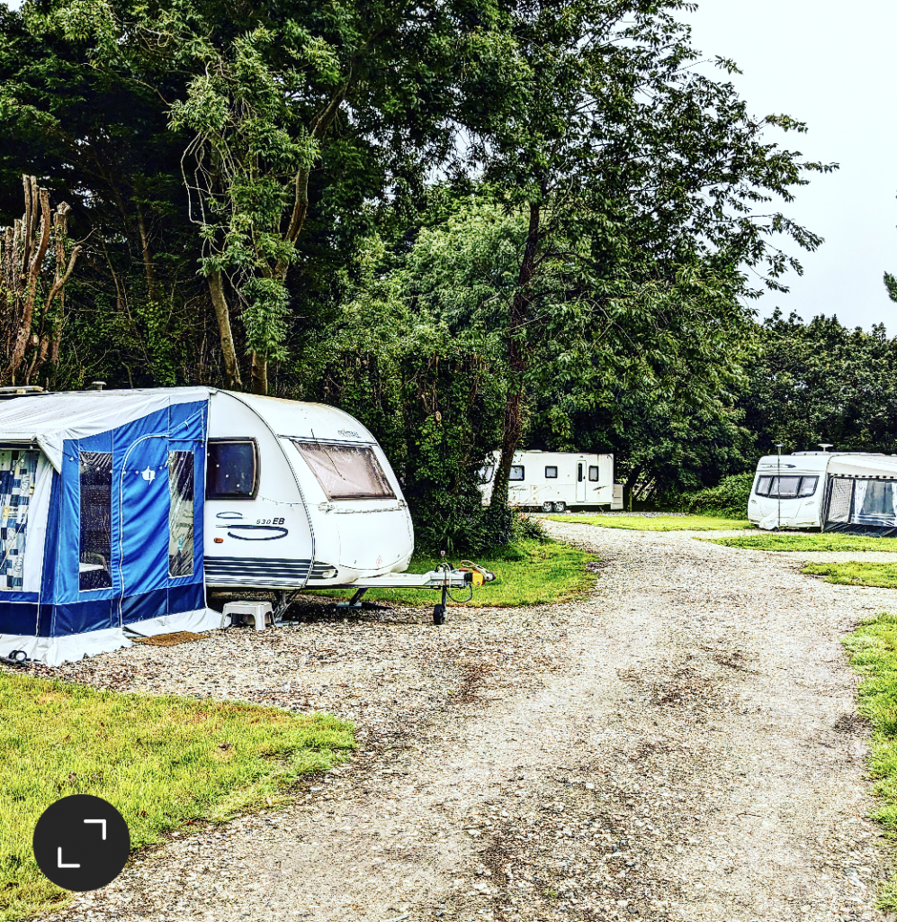 Large trees in a wooded campground with season pitches and country views in Newquay Cornwall