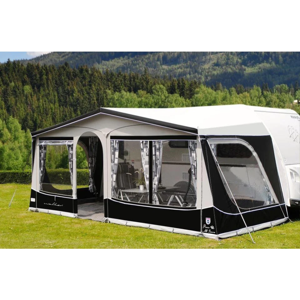 caraan awning2 Large trees in a wooded campground with season pitches and country views in Newquay Cornwall